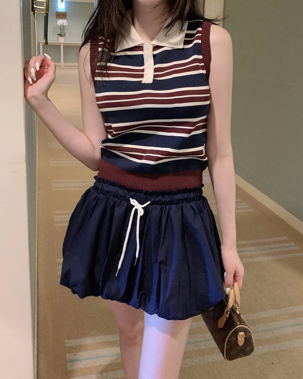 High waist vest slim skirt 2pcs set for women