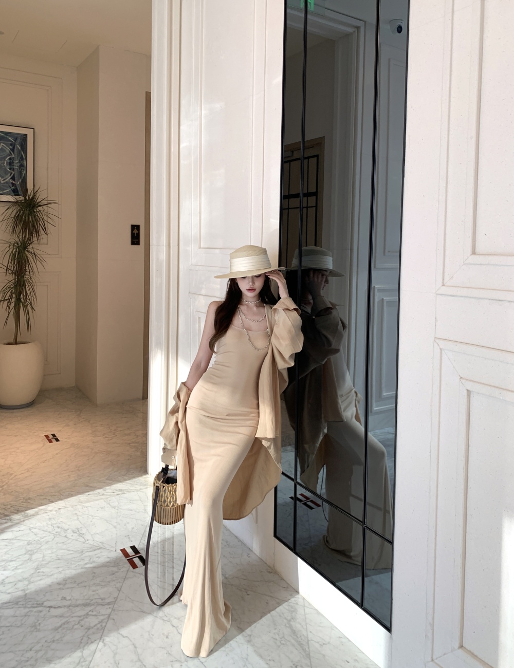 Slim nude color dress mermaid sling long dress