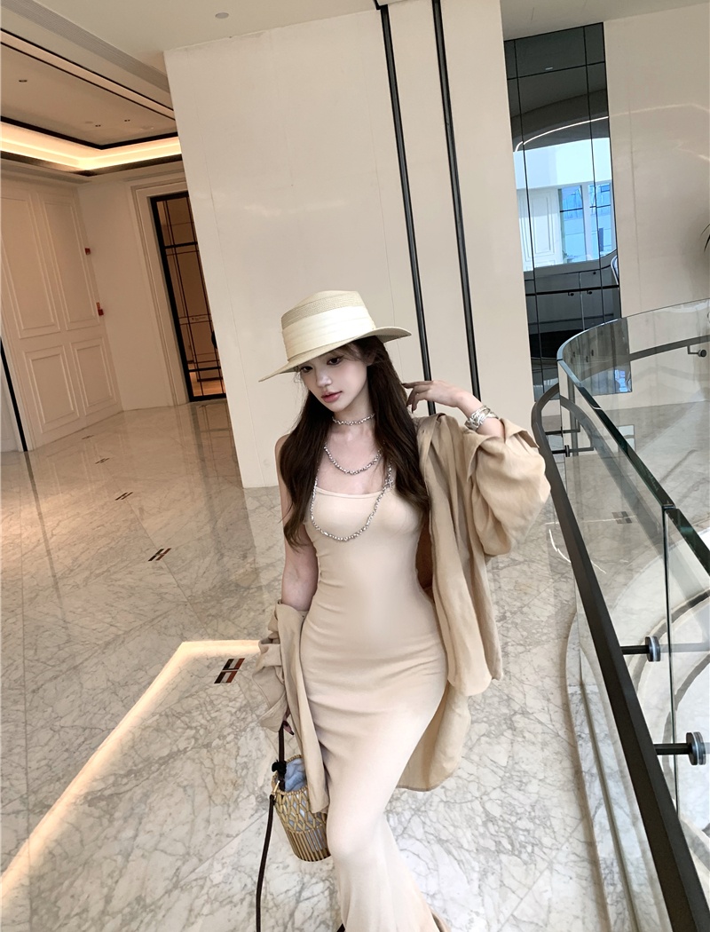 Slim nude color dress mermaid sling long dress