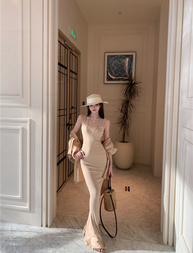 Slim nude color dress mermaid sling long dress