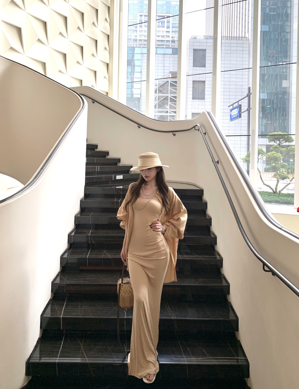 Slim nude color dress mermaid sling long dress