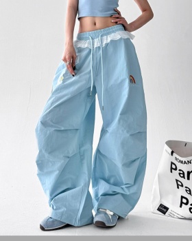 Fold retro summer pants wide leg drape work pants