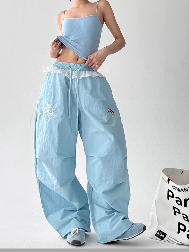 Fold retro summer pants wide leg drape work pants
