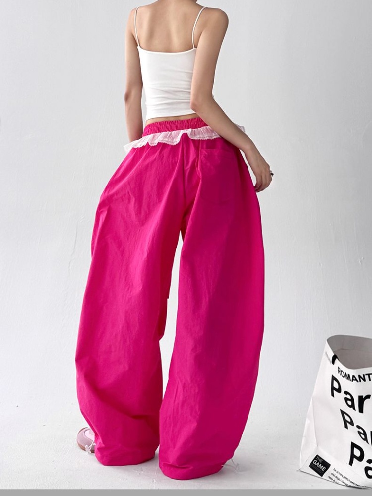 Fold retro summer pants wide leg drape work pants