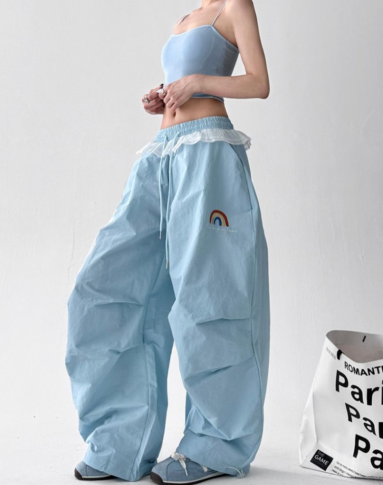 Fold retro summer pants wide leg drape work pants
