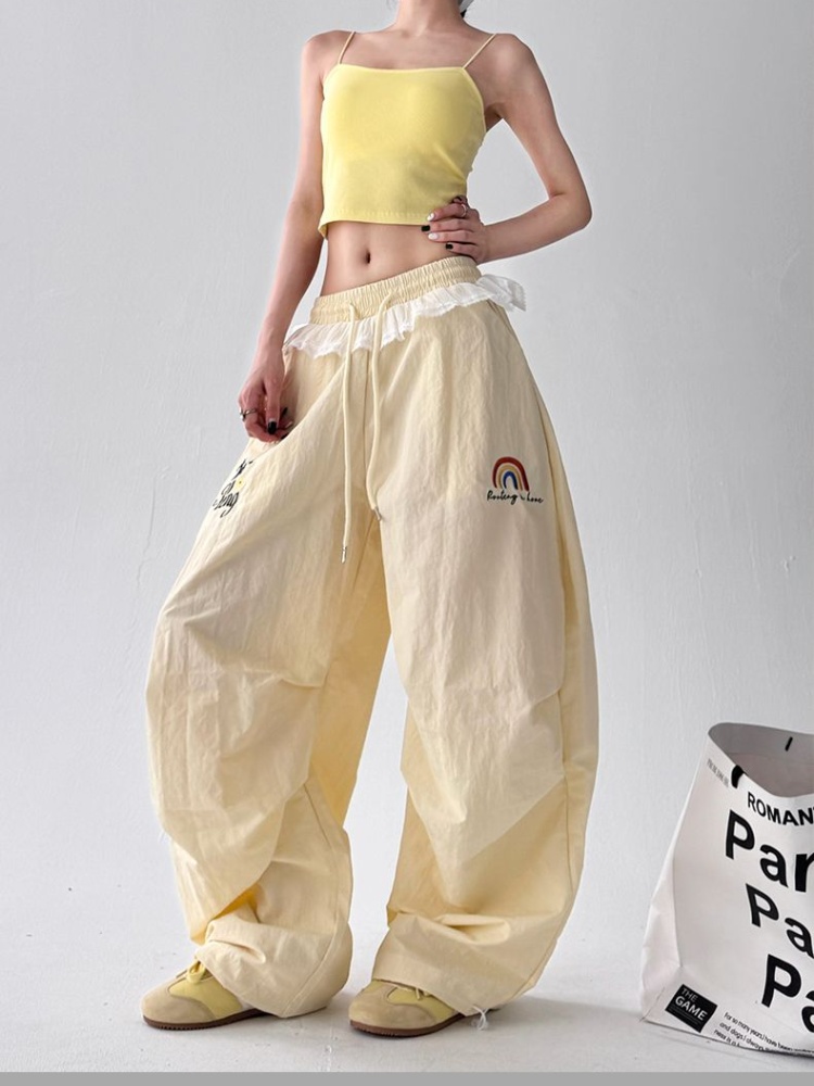 Fold retro summer pants wide leg drape work pants