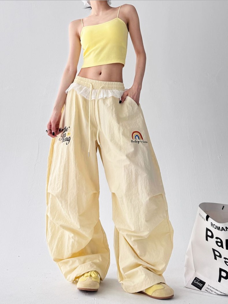 Fold retro summer pants wide leg drape work pants