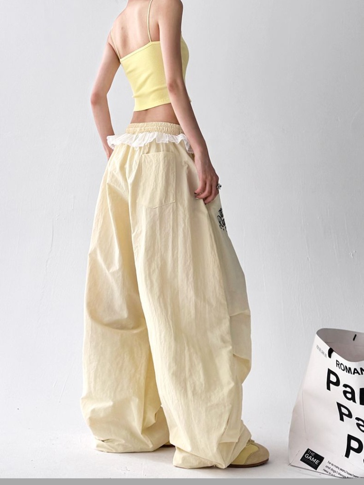 Fold retro summer pants wide leg drape work pants