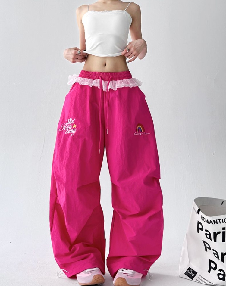 Fold retro summer pants wide leg drape work pants