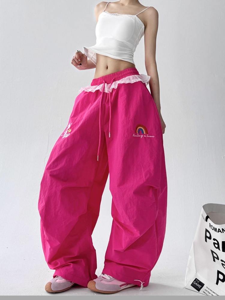 Fold retro summer pants wide leg drape work pants