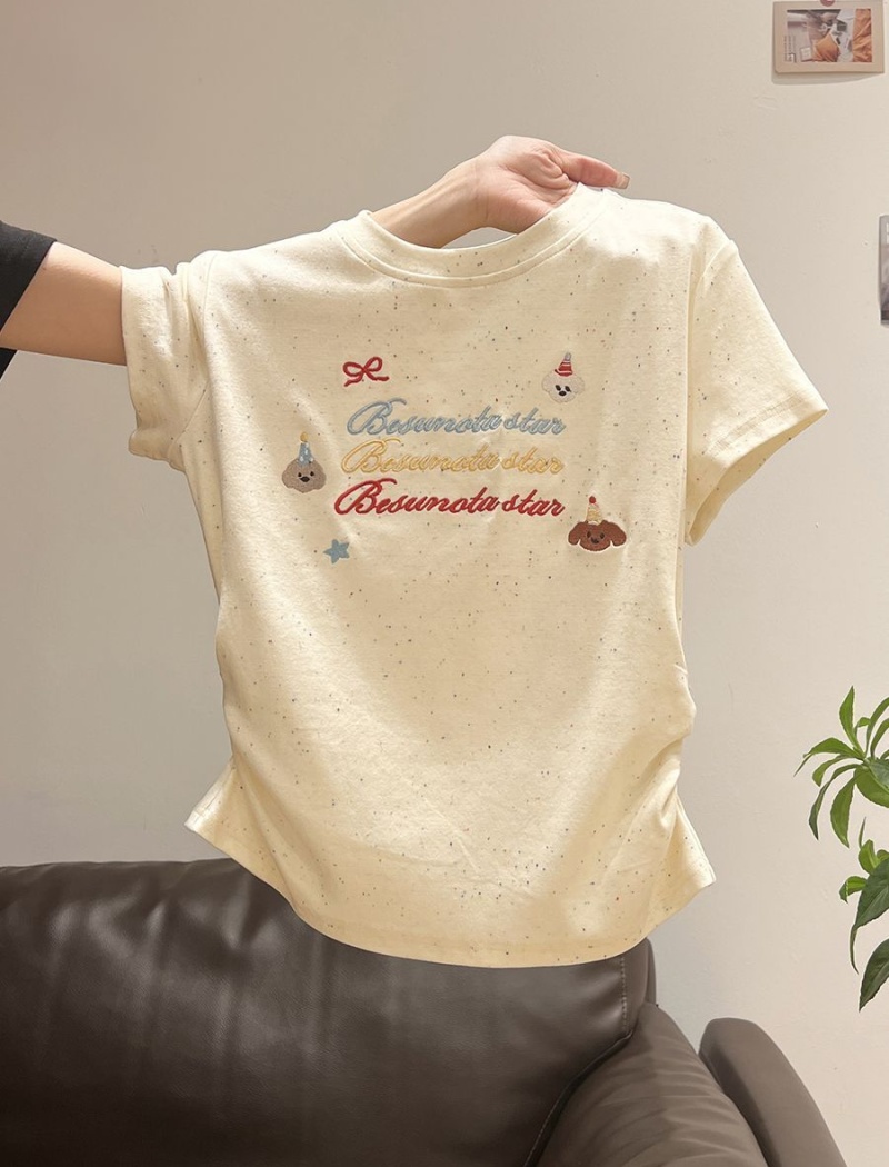 Embroidery sweet style tops spicegirl T-shirt for women