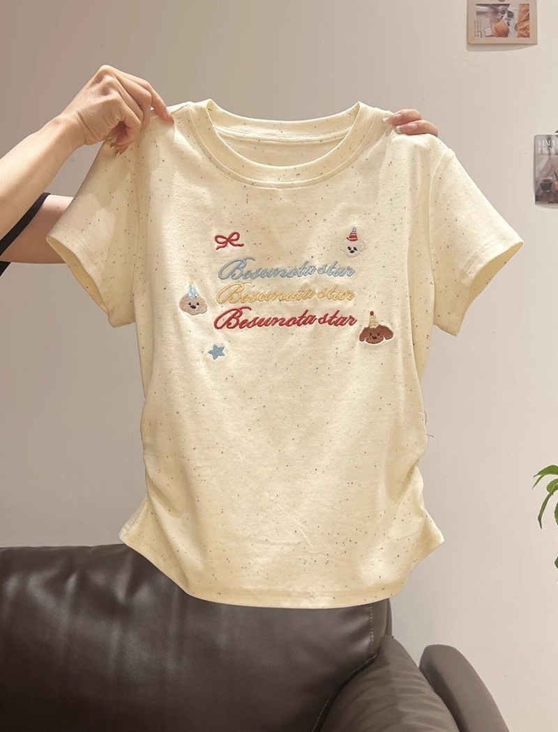 Embroidery sweet style tops spicegirl T-shirt for women