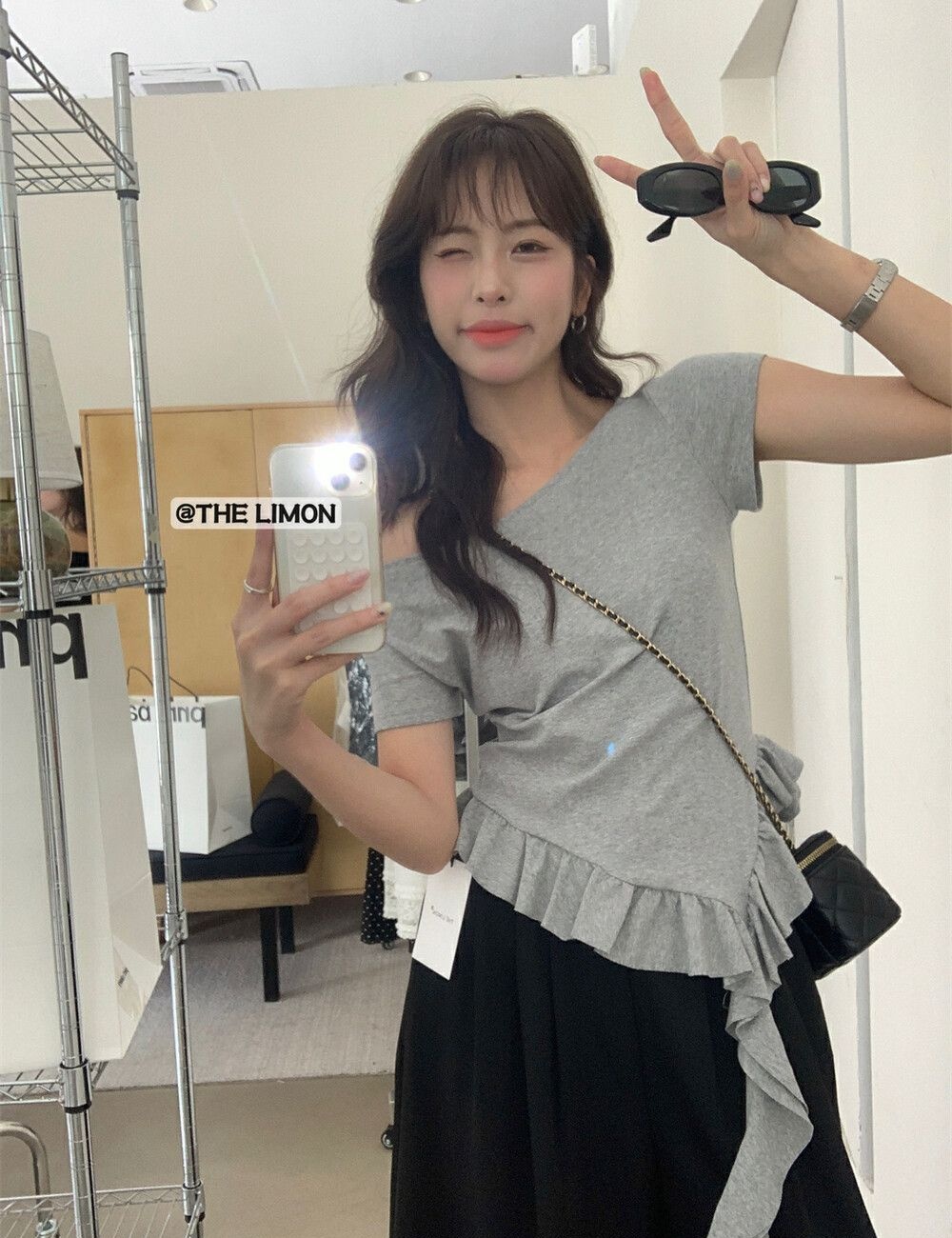 Slim horizontal collar tops lotus leaf summer T-shirt