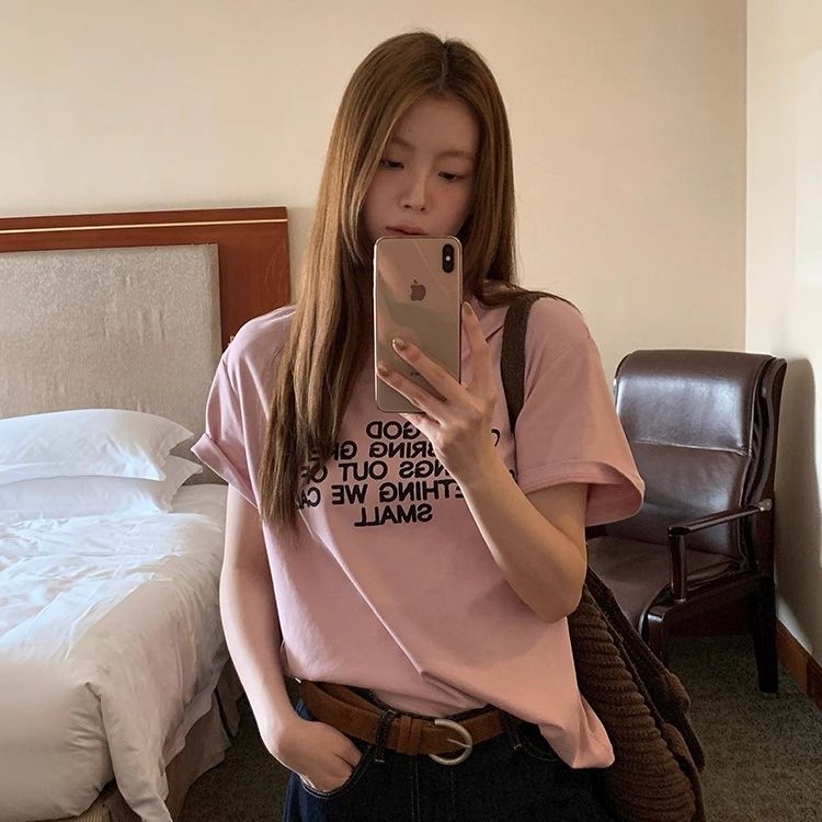 Pure cotton short sleeve T-shirt unique pink tops