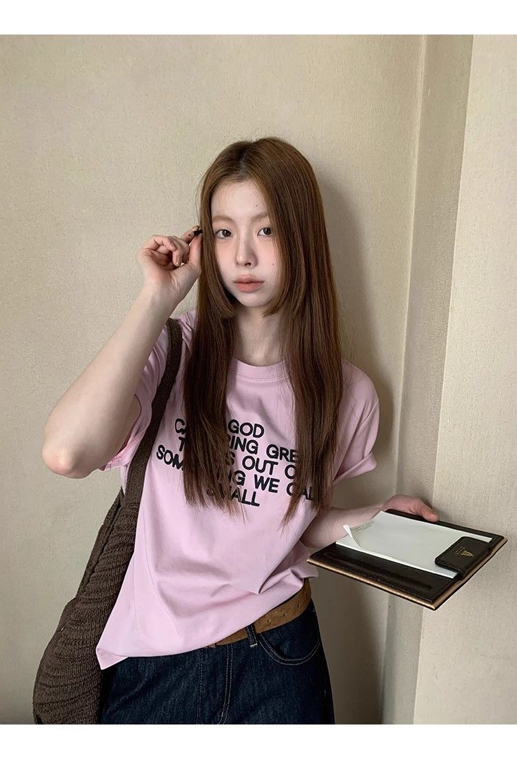 Pure cotton short sleeve T-shirt unique pink tops