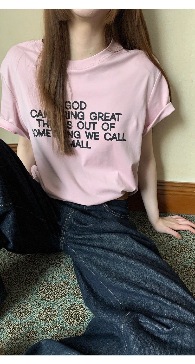 Pure cotton short sleeve T-shirt unique pink tops