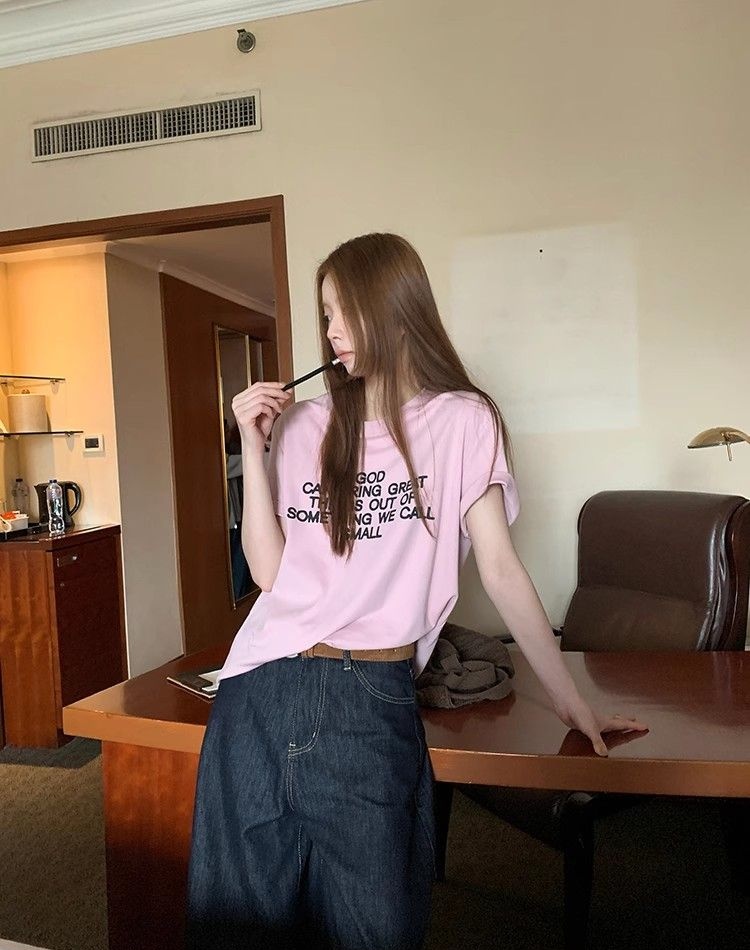 Pure cotton short sleeve T-shirt unique pink tops