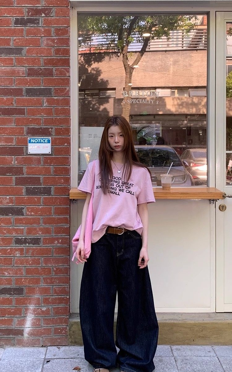 Pure cotton short sleeve T-shirt unique pink tops