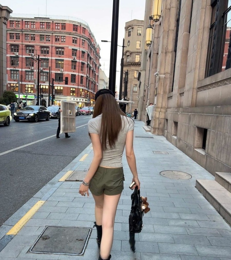 Short sleeve T-shirt pinched waist tops for women