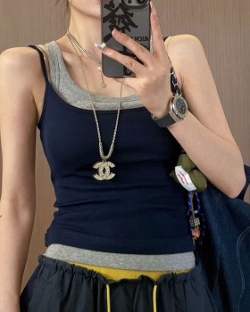 Splice Pseudo-two tops sleeveless vest for women