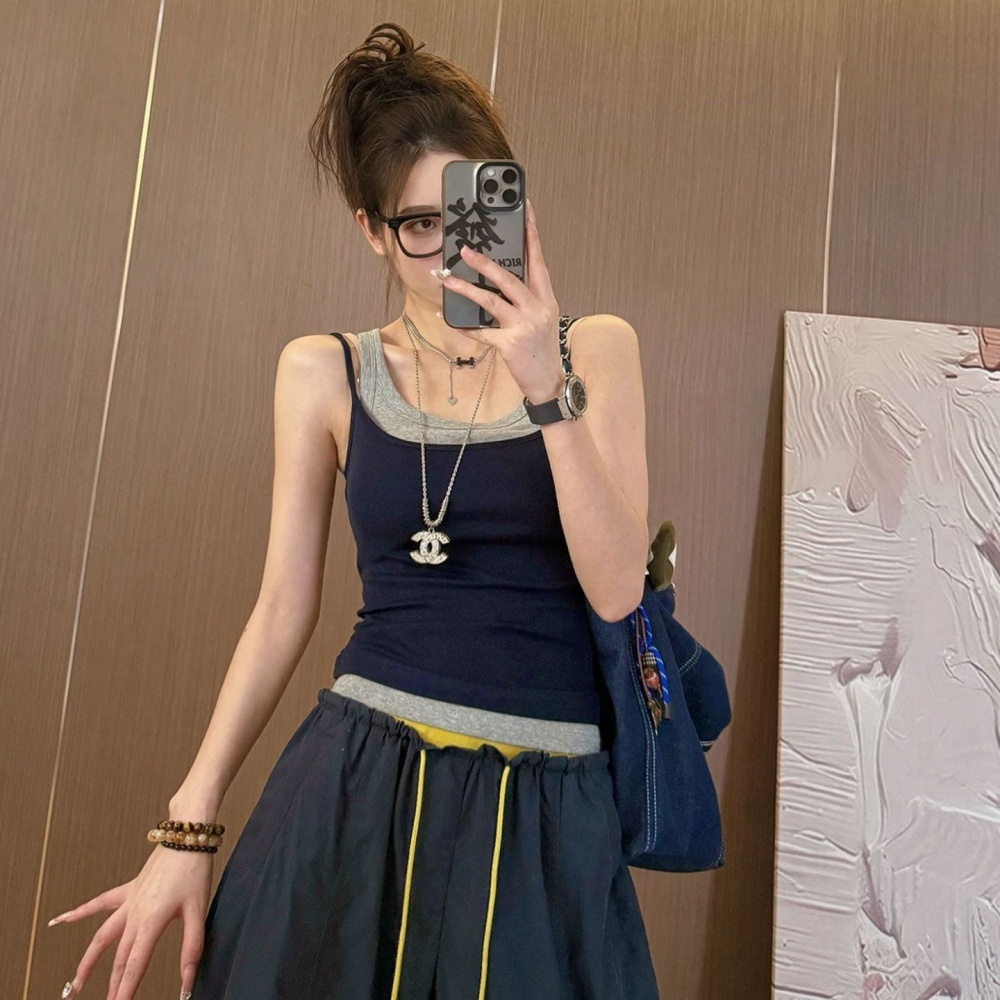 Splice Pseudo-two tops sleeveless vest for women