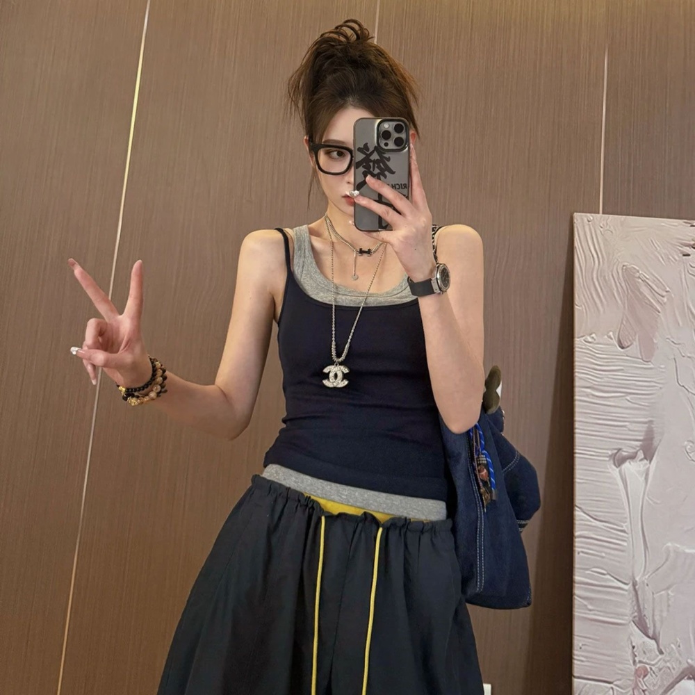 Splice Pseudo-two tops sleeveless vest for women