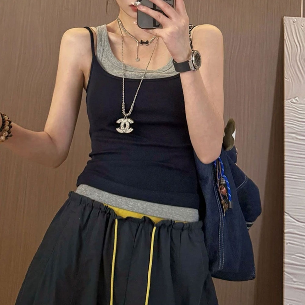 Splice Pseudo-two tops sleeveless vest for women