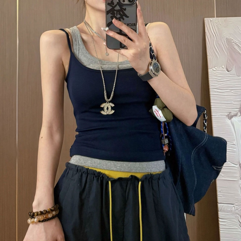 Splice Pseudo-two tops sleeveless vest for women