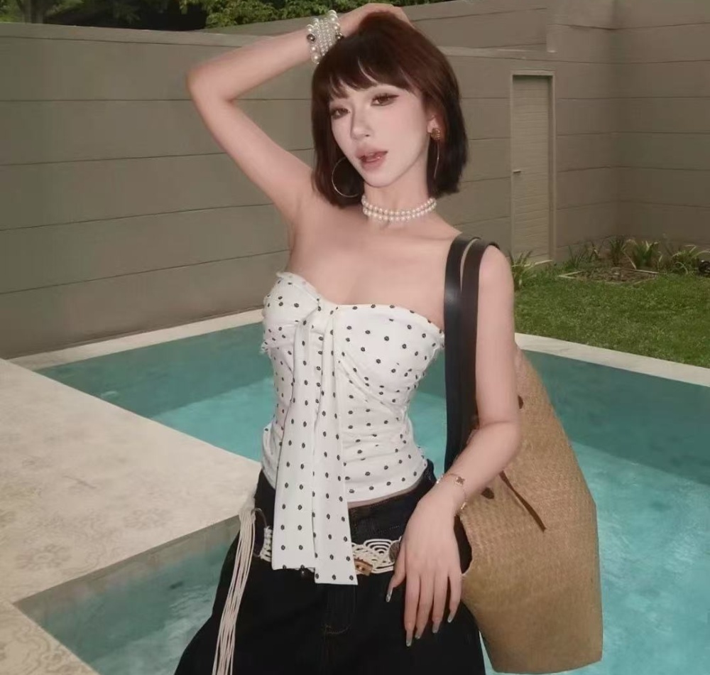 Bow sleeveless summer vest bandage wrapped chest tops for women