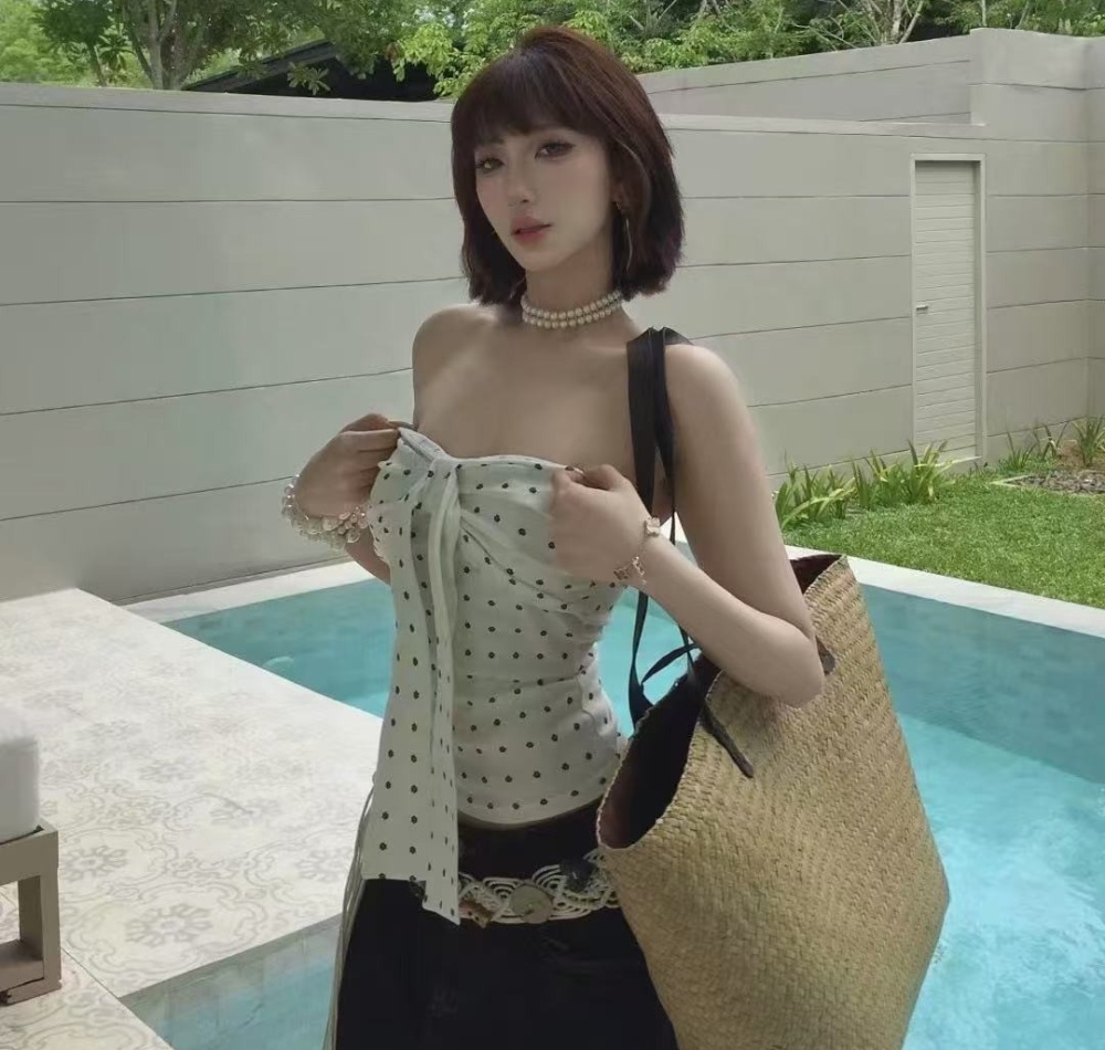 Bow sleeveless summer vest bandage wrapped chest tops for women
