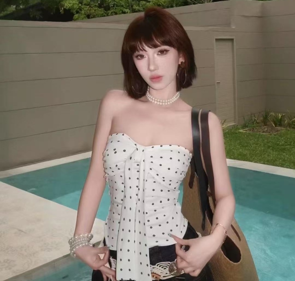 Bow sleeveless summer vest bandage wrapped chest tops for women