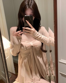 Pink enticement chest pad cardigan a set for women