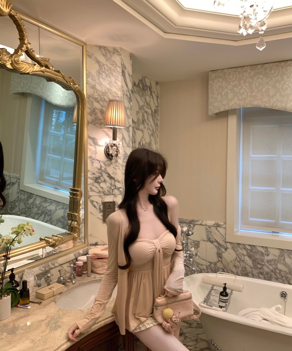 Pink enticement chest pad cardigan a set for women