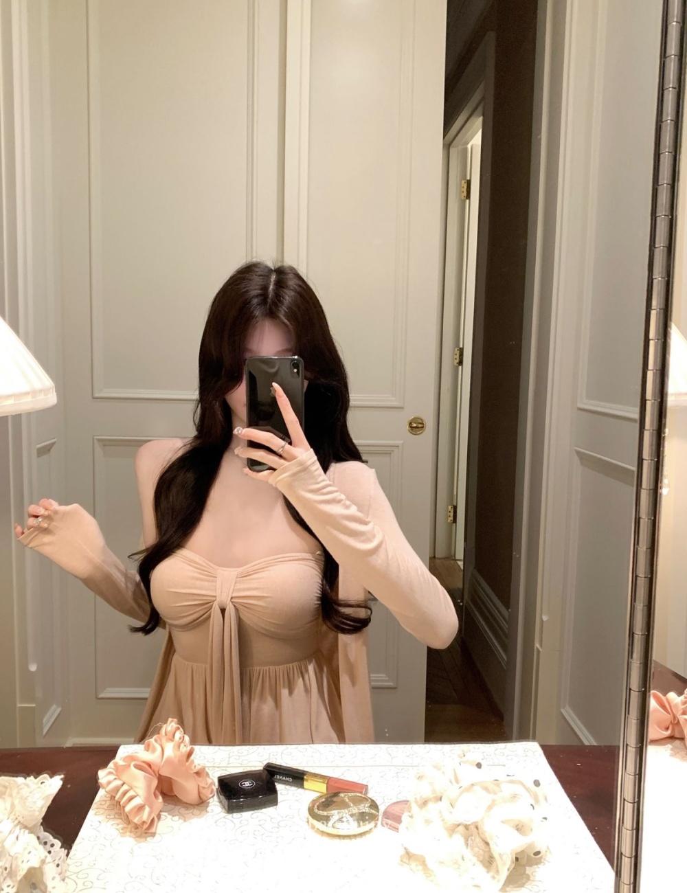 Pink enticement chest pad cardigan a set for women