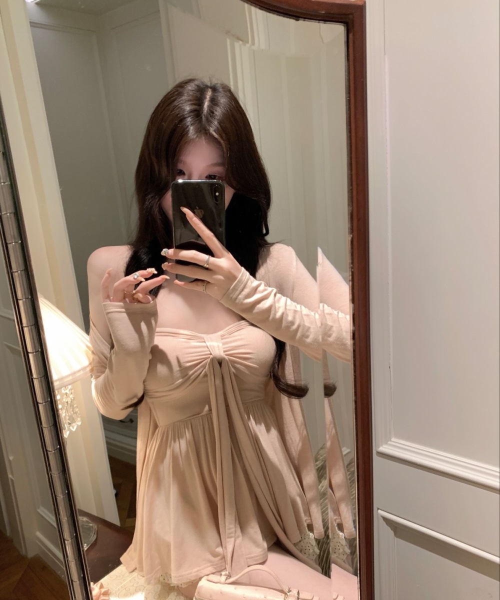 Pink enticement chest pad cardigan a set for women
