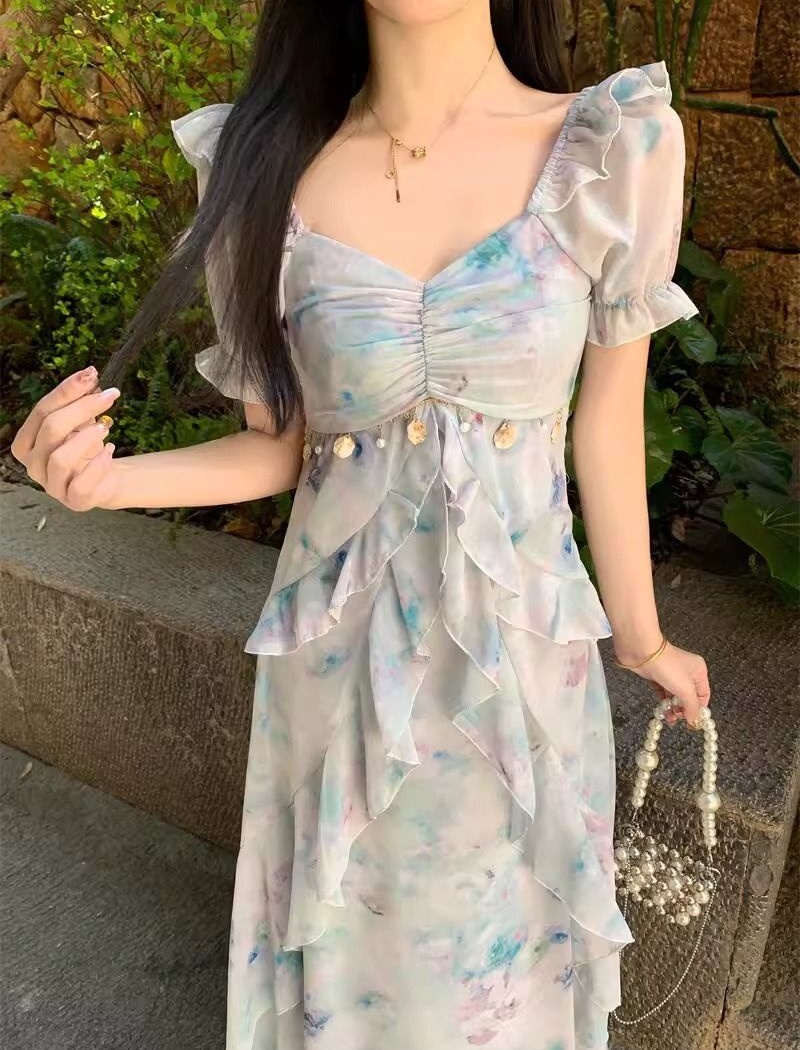 Elegant printing large yard summer dress