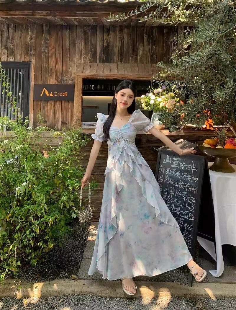 Elegant printing large yard summer dress
