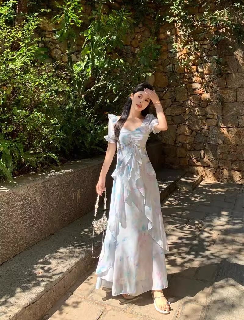Elegant printing large yard summer dress
