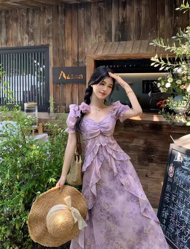 Elegant printing large yard summer dress