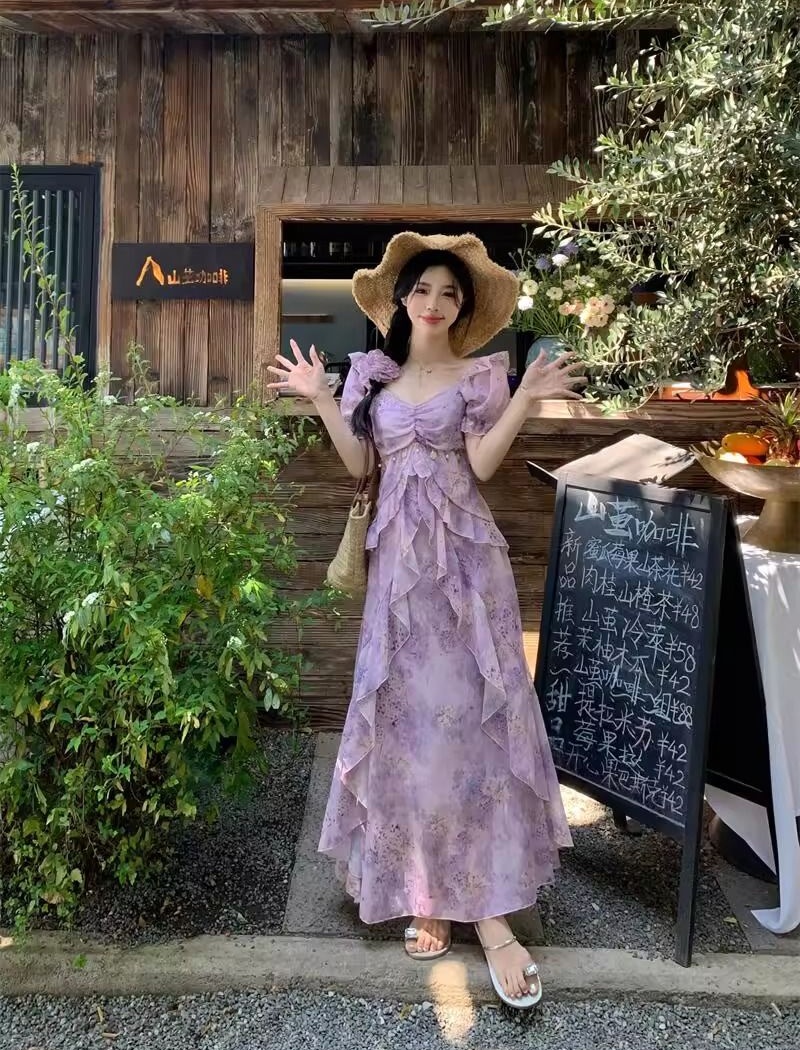 Elegant printing large yard summer dress