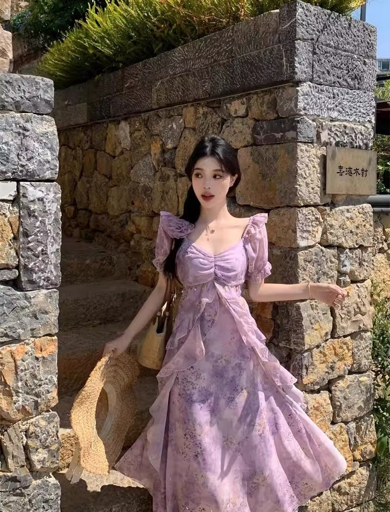 Elegant printing large yard summer dress