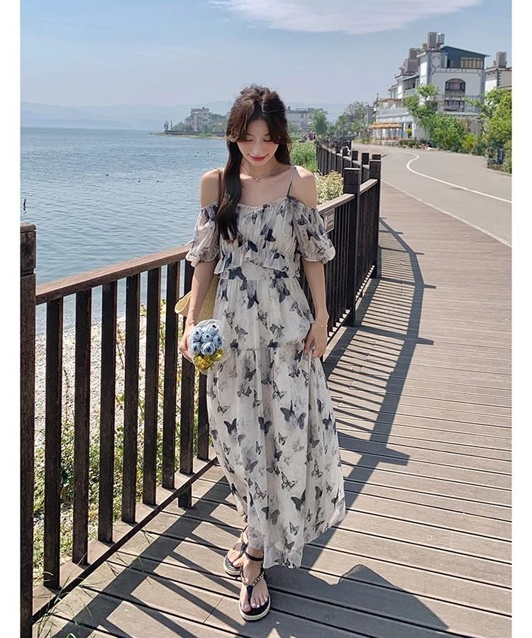 Seaside long dress chiffon dress for women