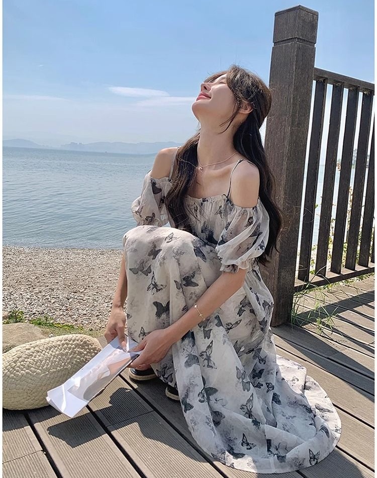 Seaside long dress chiffon dress for women