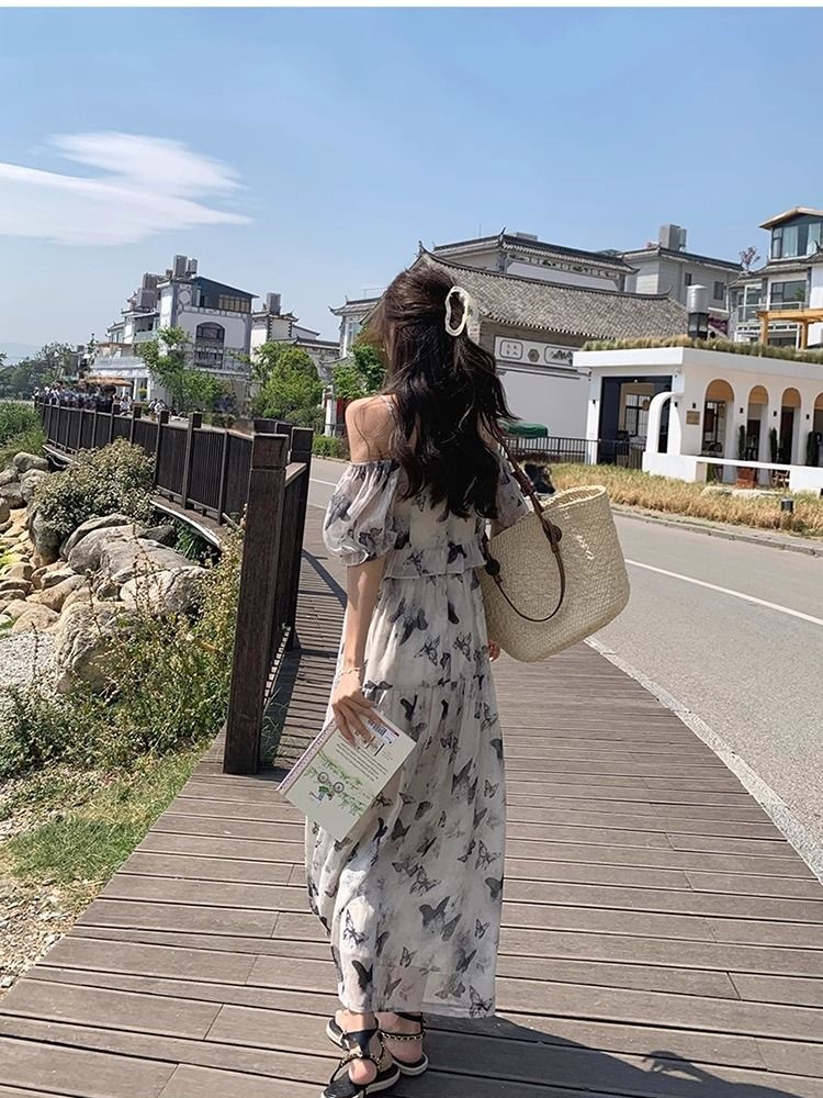 Seaside long dress chiffon dress for women