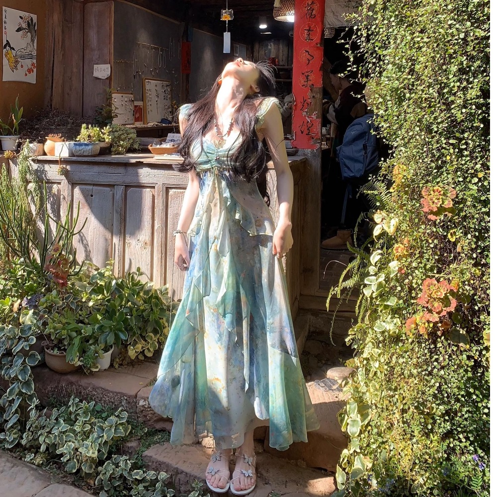 All-match temperament long dress France style dress