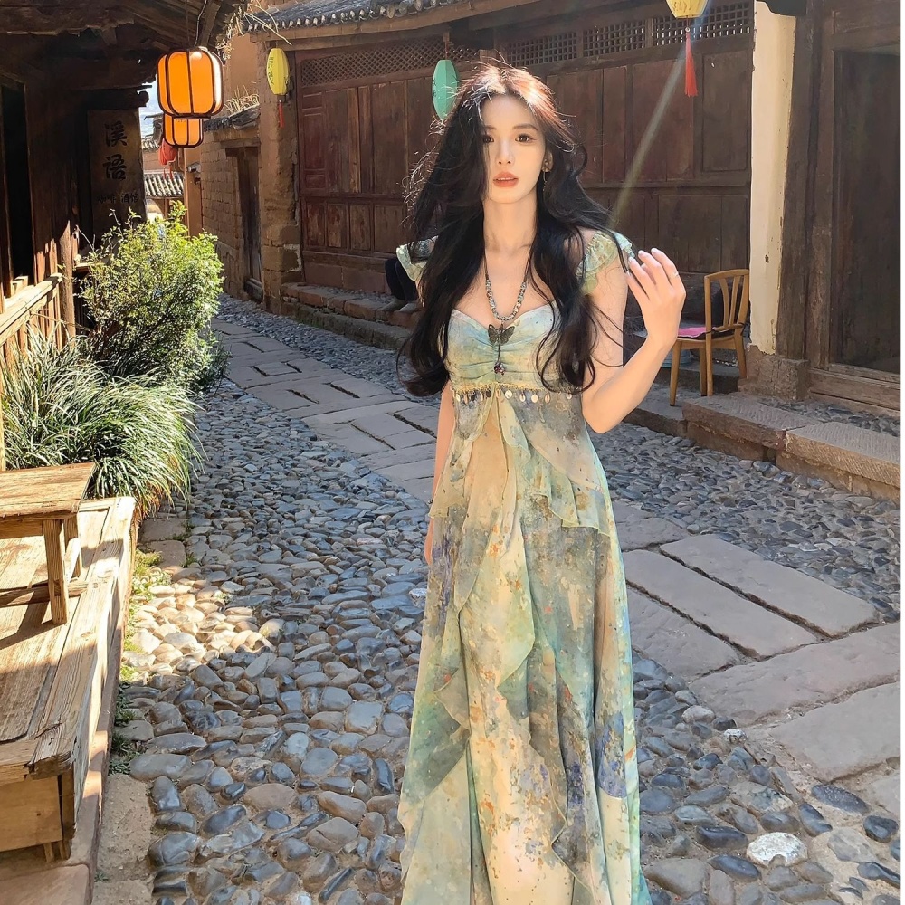 All-match temperament long dress France style dress