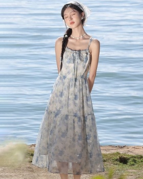 All-match France style long dress painting dress for women
