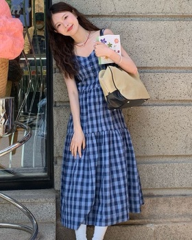Sling show young long plaid summer maiden dress