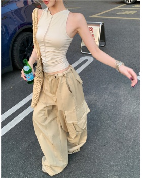 Waistband adjustable work pants khaki casual pants for women