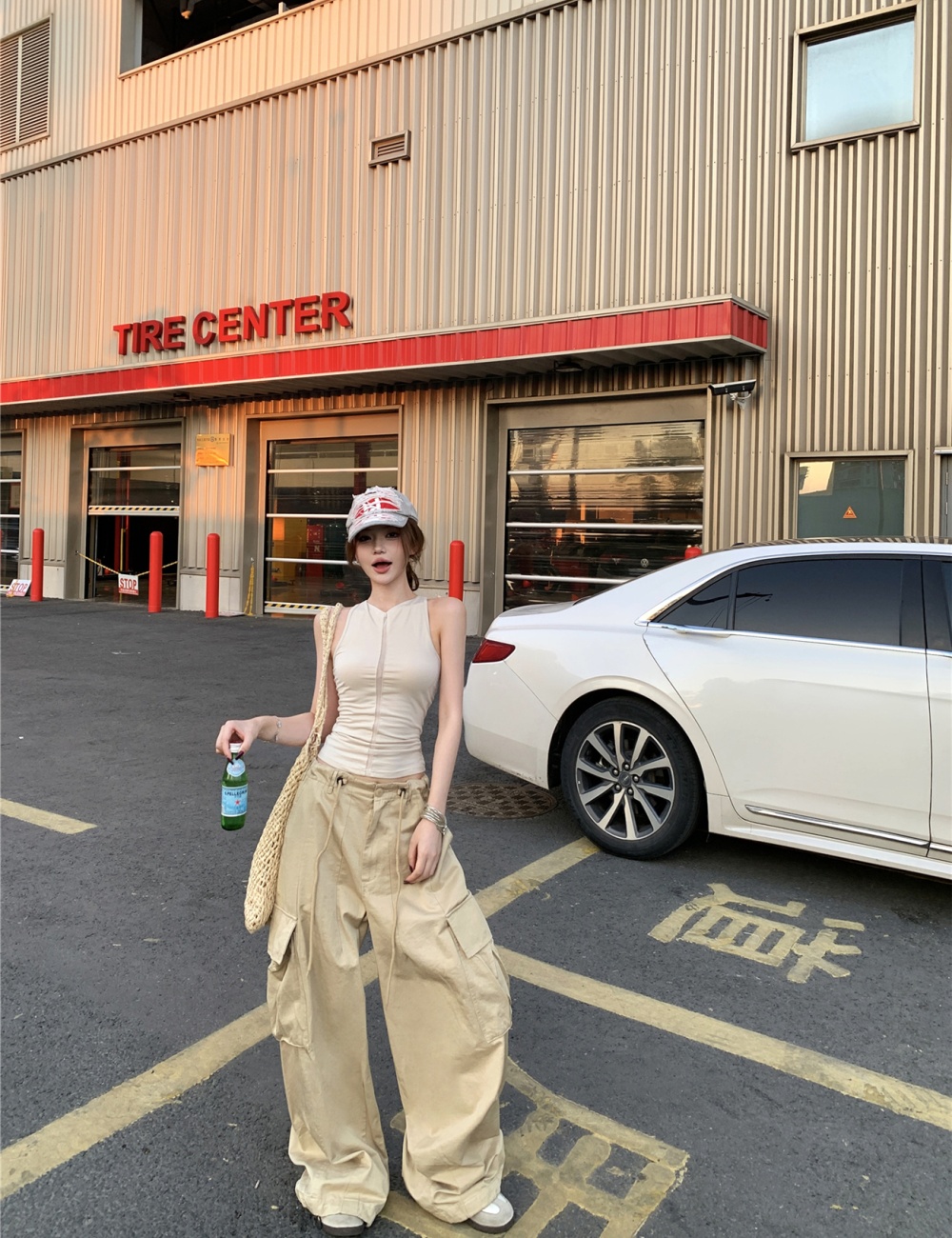 Waistband adjustable work pants khaki casual pants for women